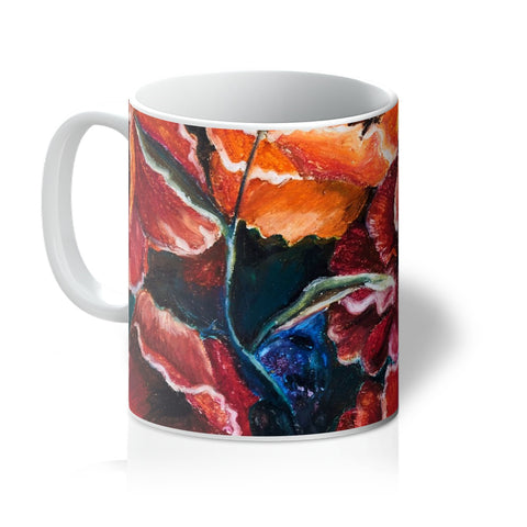 Artistic Mug with image of deep velvet red poppy heads