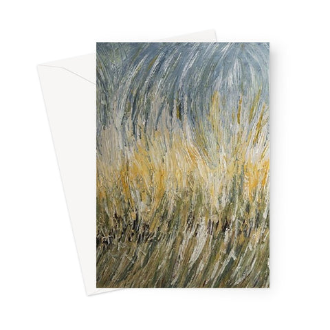 Artistic Blank Greeting Card Wheat Field with creamy yellows, sage greens & bluey whites was painted with a palette knife & so reflects the movement of wheat in the fields.  Very calming a beautiful.