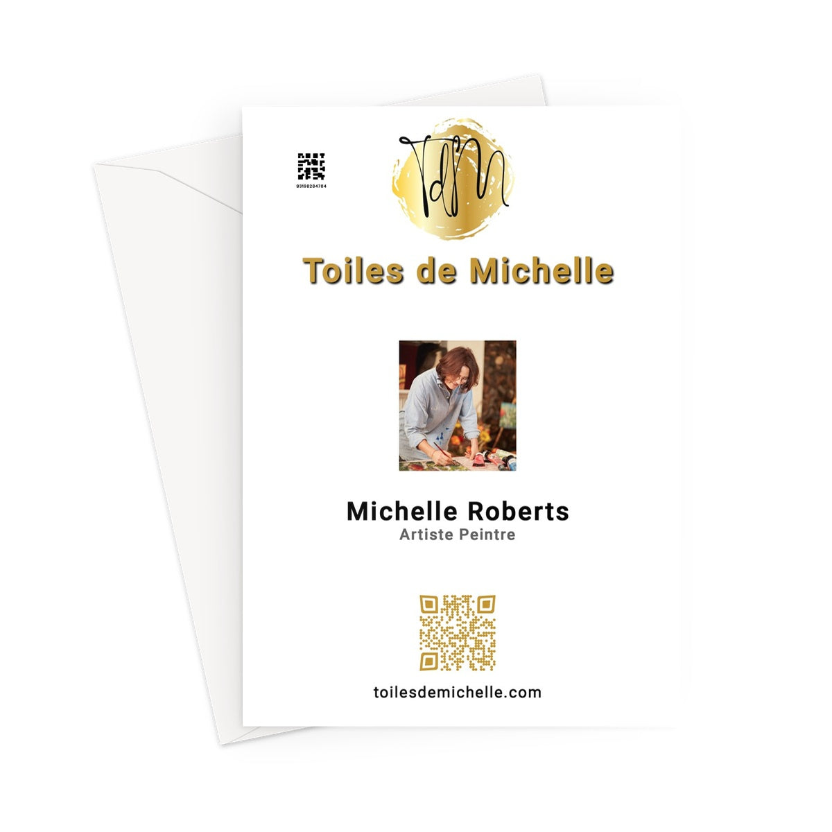 Qr code, logo & photograph of Michelle Roberts