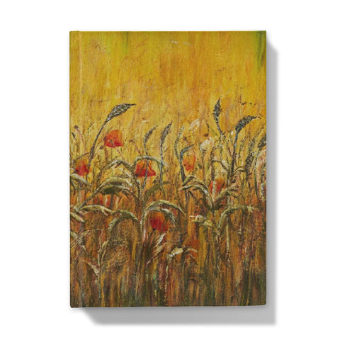 Golden Fields & Poppies Hardback Journal with beautiful tones of golds, auburns white dried grasses and soft red poppies