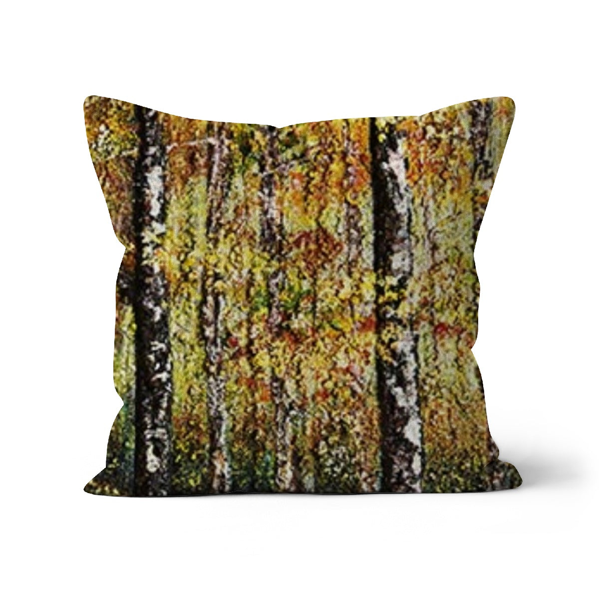 Forest of Gold Throw Pillow with Art  with a colours of golds, auburns yellows and the forest floor.  A unique design and very original