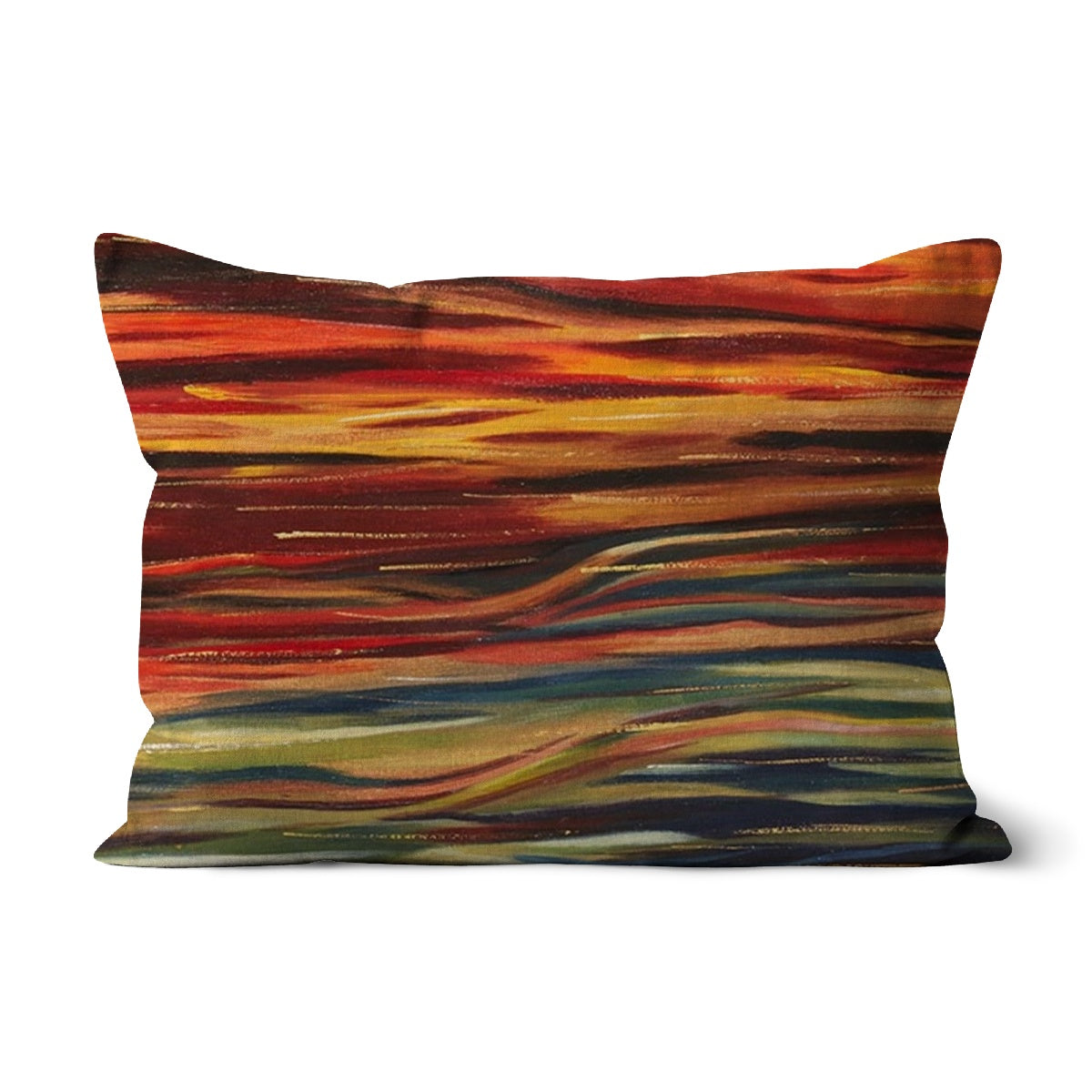 Artistic life's woven tapestry Cushion has natural colours from the sand under the ocean to the sunrise of a fresh morning all interwoven in harmony, as the nature should be.