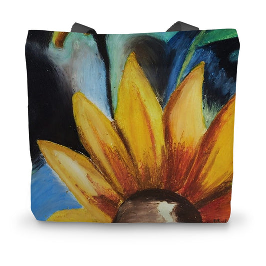 Artistic Durable Tote Bag Abstract Sunflower is a bright yellow sunflower with colours of blues & turquoise green around it