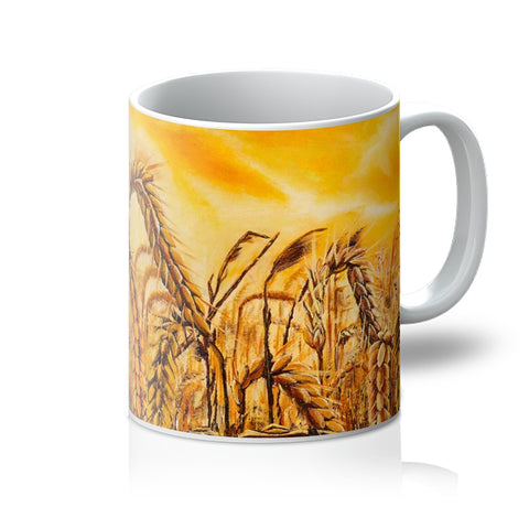 Artistic Coffee Mug Stormy Wheat Field has beautiful golden colours of heads of wheat and dried grasses, with a golden storm brewing above with a detailed sky lit up!