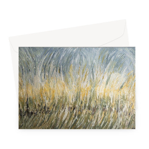 Artistic Blank Greeting Card Wheat Field with creamy yellows, sage greens & bluey whites was painted with a palette knife & so reflects the movement of wheat in the fields.  Very calming a beautiful.