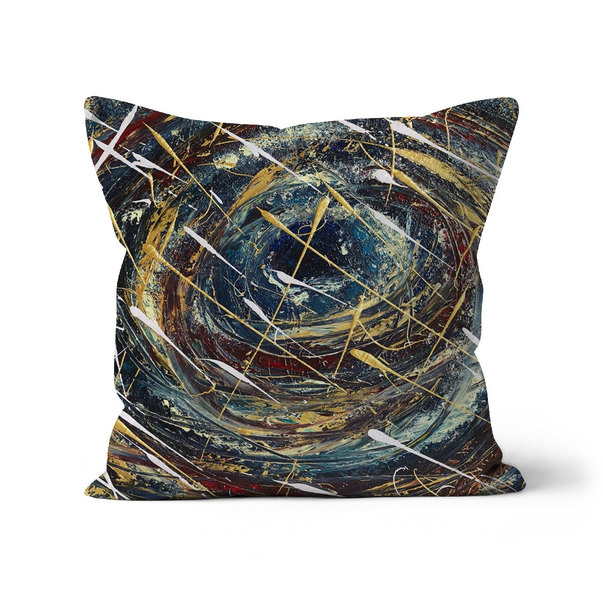 Odyssey Throw Pillows with Art is a blast of colour in deep blues swirling around with deep velvet reds, golds and splashes of white.  This image has the look of the  eye of a tornado or an unknown odyssey