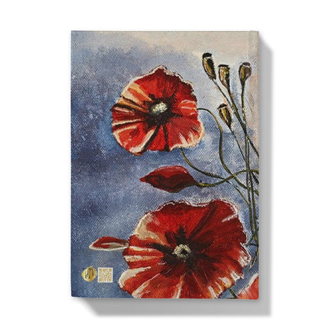 Artistic Hardback Journal Bouquet of Poppies beautiful design of red poppies filling the cover of different shapes & sizes. Slate blue & pinkish background