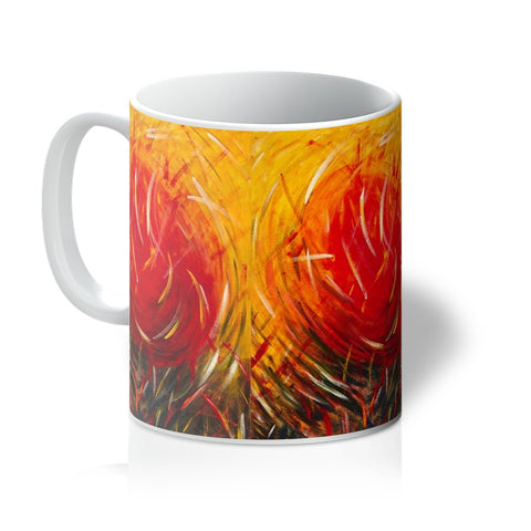 This unique, one-of-a-kind gloss finished Mug designed by Toiles de Michelle,  is perfect for holding your favourite hot drinks.  Colour your world and bring some art and joy to your daily cups of hot beverages.   A quality print mug crafted from high-quality materials and finished with a glaze coating; this mug is built to last. beautiful yet durable and has been tested to 100+ dishwasher cycles. Colours of golden yellows & reds