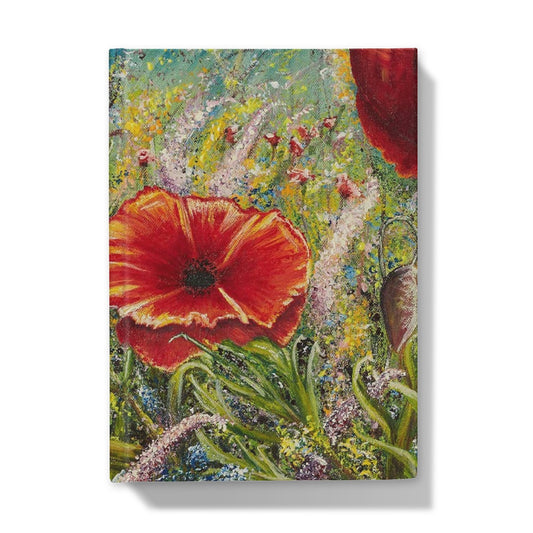 Poppy Love hardback journal with an beautiful array of wild flowers in all soft shades of colours and red poppies dancing in mix