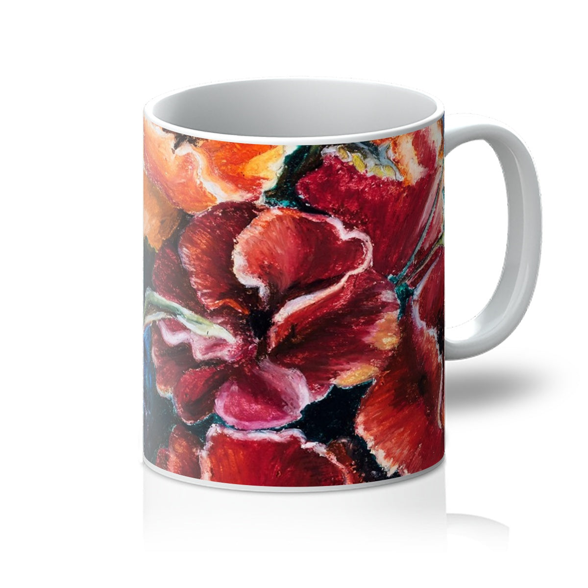 Artistic Mug with image of deep velvet red poppy heads