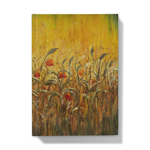 Golden Fields & Poppies Hardback Journal with beautiful tones of golds, auburns white dried grasses and soft red poppies