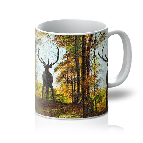 Stag Mug with three prints of the stah in his forest with beautiful colours of autumn in Canada