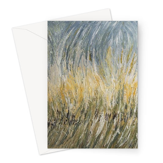 Artistic Blank Greeting Card Wheat Field with creamy yellows, sage greens & bluey whites was painted with a palette knife & so reflects the movement of wheat in the fields.  Very calming a beautiful.