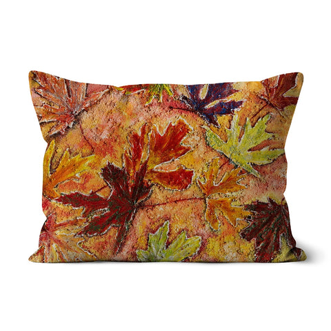 Tutti Frutti Throw Pillow with Art with bright canadian maple leaves on a brigh but soft background that harmonises with all the colours of autumn