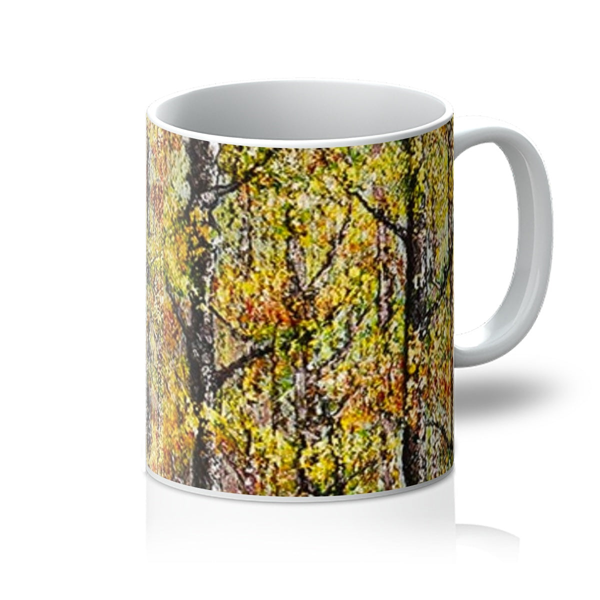 Artistic Coffee Mug Forest of Gold with colours of golds to auburns and rustic branches, beautiful design