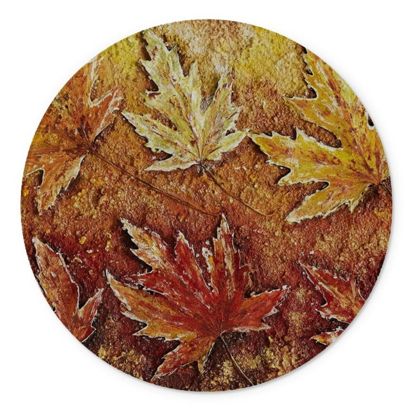 Artistic Glass Cutting Board Autumn Leaves has all the colours of autumn  warm browns, caramels, golds & yellows, with maple leaves