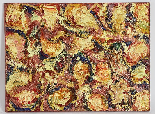 Canvas print wall art Fruits de Mer, An abstract painting of mixed colours & swirling patterns.  Colours of sea foods, of winkles & muscles etc.  Larger swirling patterns of creams beige and golds as found in oysters.  One could call it a dish of paella! 