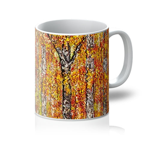 Artistic coffee mug designed by Michelle Roberts This beautiful gloss finished mug is an artwork print of Canadian Red, vibrant colours of nature in the fall of reds, golds orange & yellows