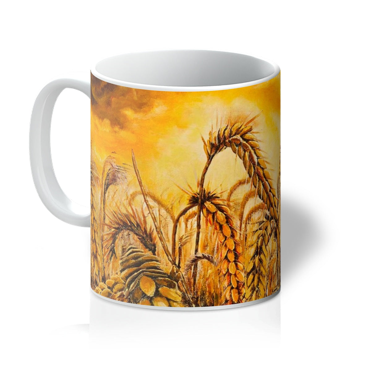 Artistic Coffee Mug Stormy Wheat Field has beautiful golden colours of heads of wheat and dried grasses, with a golden storm brewing above with a detailed sky lit up!