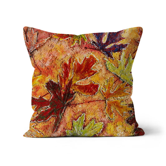 Tutti Frutti Throw Pillow with Art with bright canadian maple leaves on a brigh but soft background that harmonises with all the colours of autumn