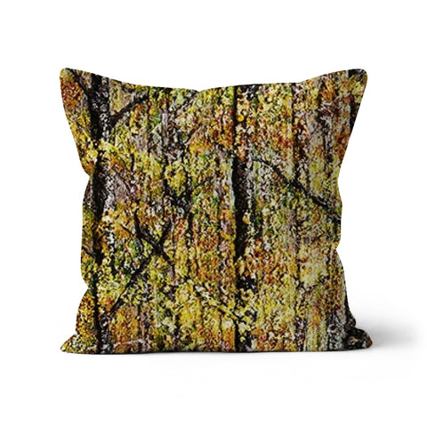 Forest of Gold Throw Pillow with Art  with a colours of golds, auburns yellows and the forest floor.  A unique design and very original