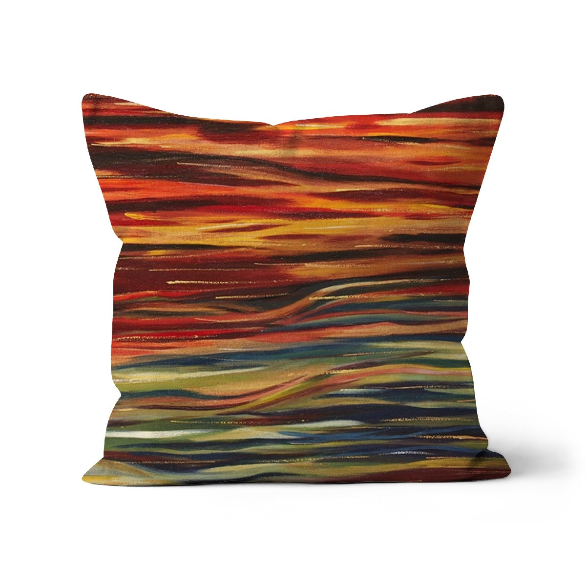 Artistic life's woven tapestry Cushion has natural colours from the sand under the ocean to the sunrise of a fresh morning all interwoven in harmony, as the nature should be.