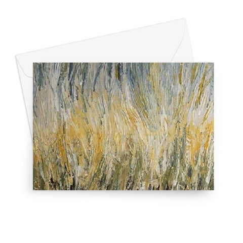 Artistic Blank Greeting Card Wheat Field with creamy yellows, sage greens & bluey whites was painted with a palette knife & so reflects the movement of wheat in the fields.  Very calming a beautiful.