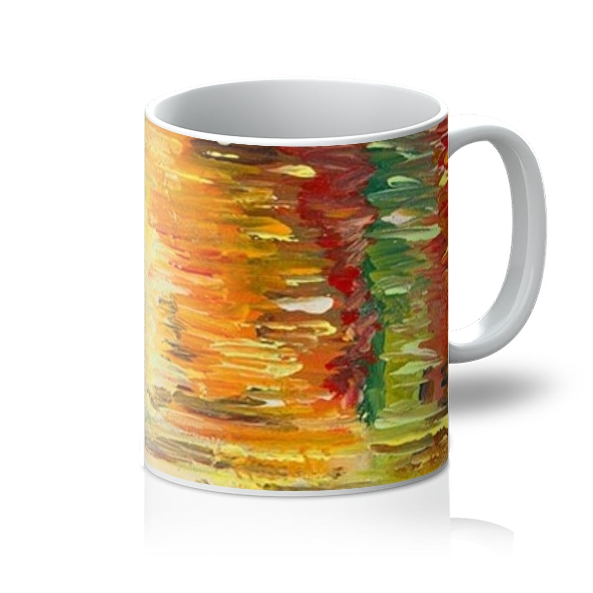 Artistic Mug Reflections, has the image of the colours from the maple trees in Canada in the fall by the lake. All the autumnal colours in a shimmering spectacle!