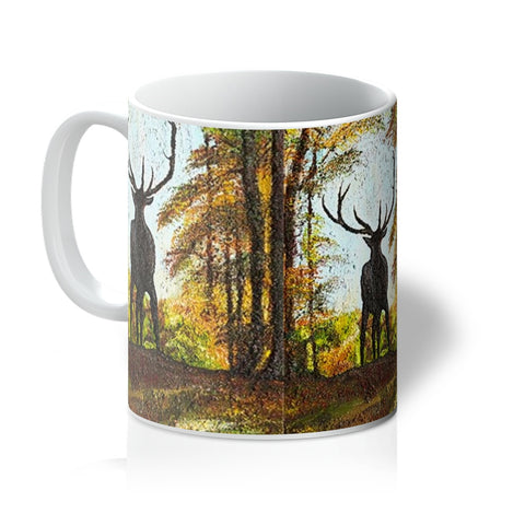 Stag Mug with three prints of the stah in his forest with beautiful colours of autumn in Canada